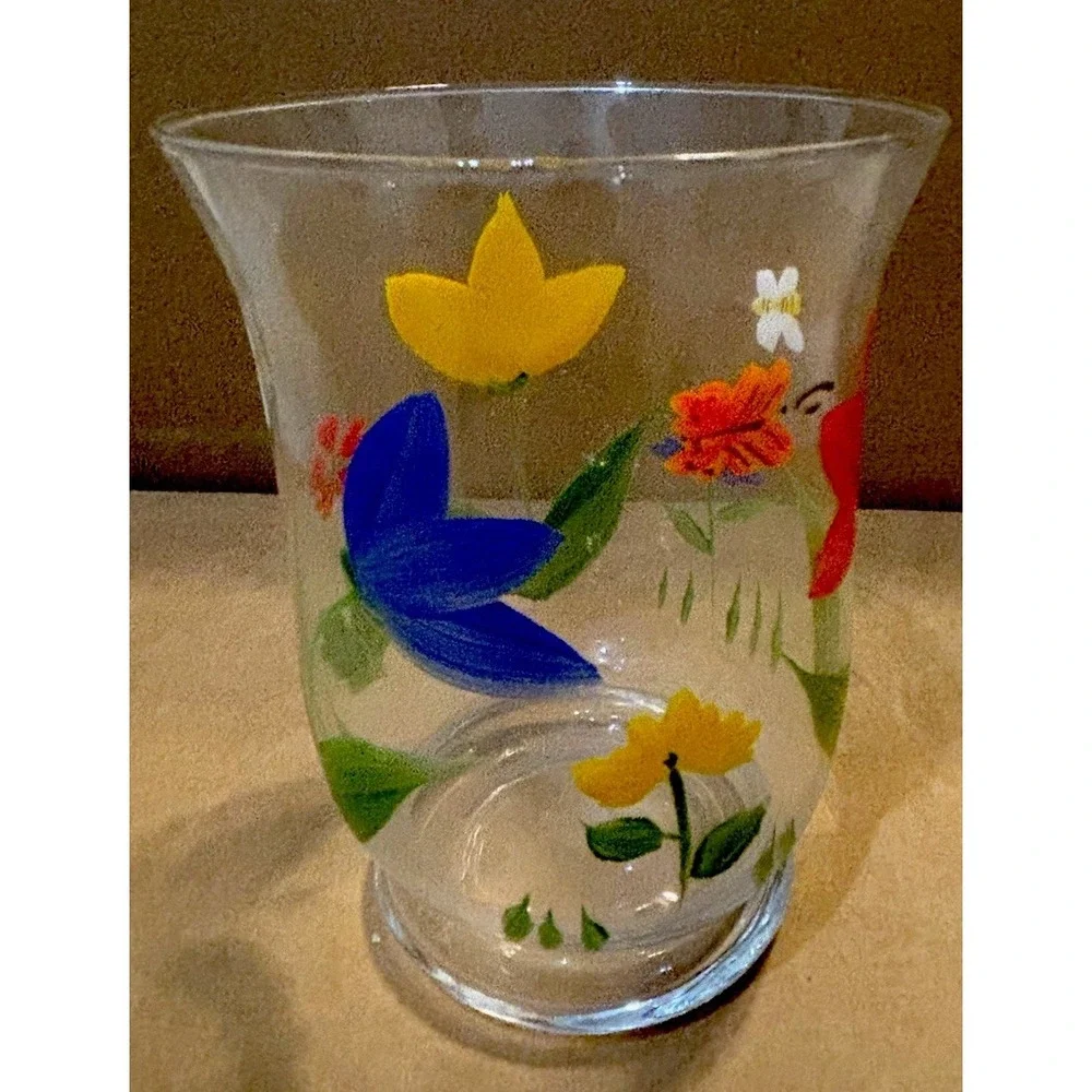Set Of Vintage Hallmark Painted Flowers Candle Holders Votives Butterflies Bees